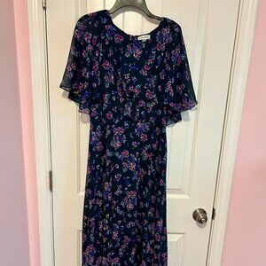 Calvin Klein Floral Caplet Maxi Dress – Midnight Navy, Size 12